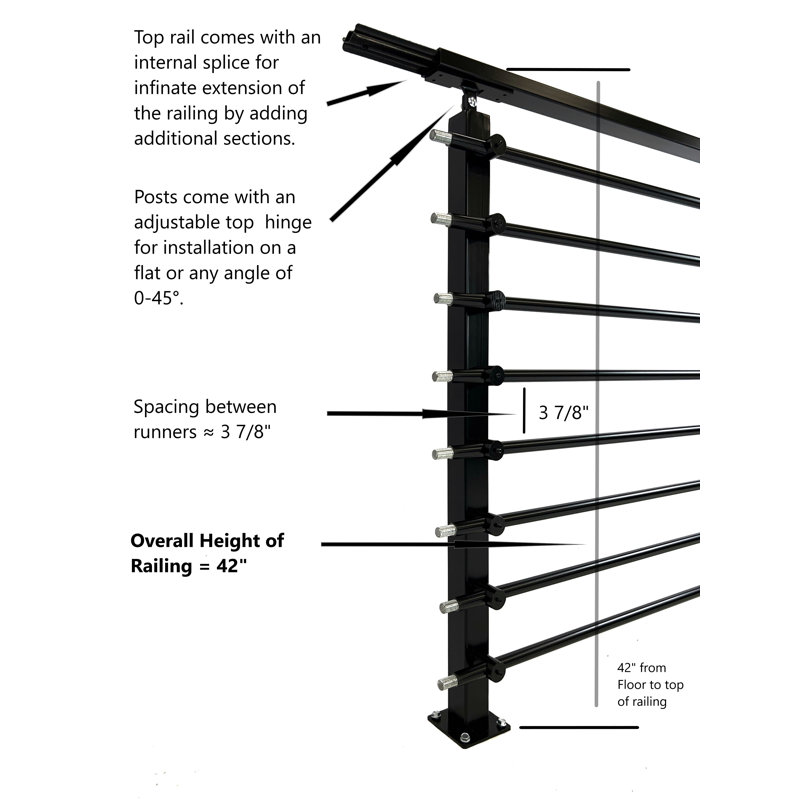 Adjustable Black Stainless Steel Stair Railing System