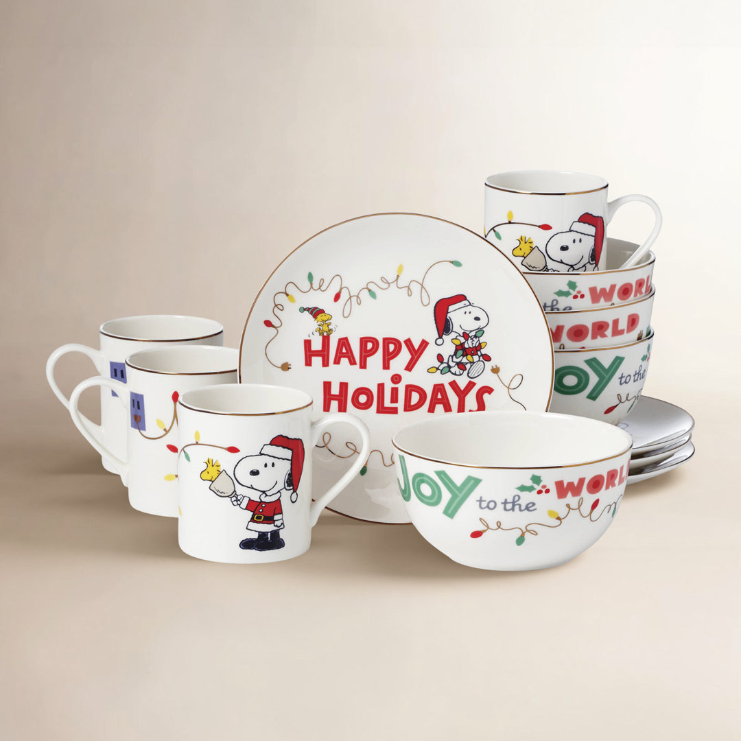 SNOOPYS CHRISTMAS Snoopy Christmas 12-Piece Dessert Set (Set of 4) Lenox