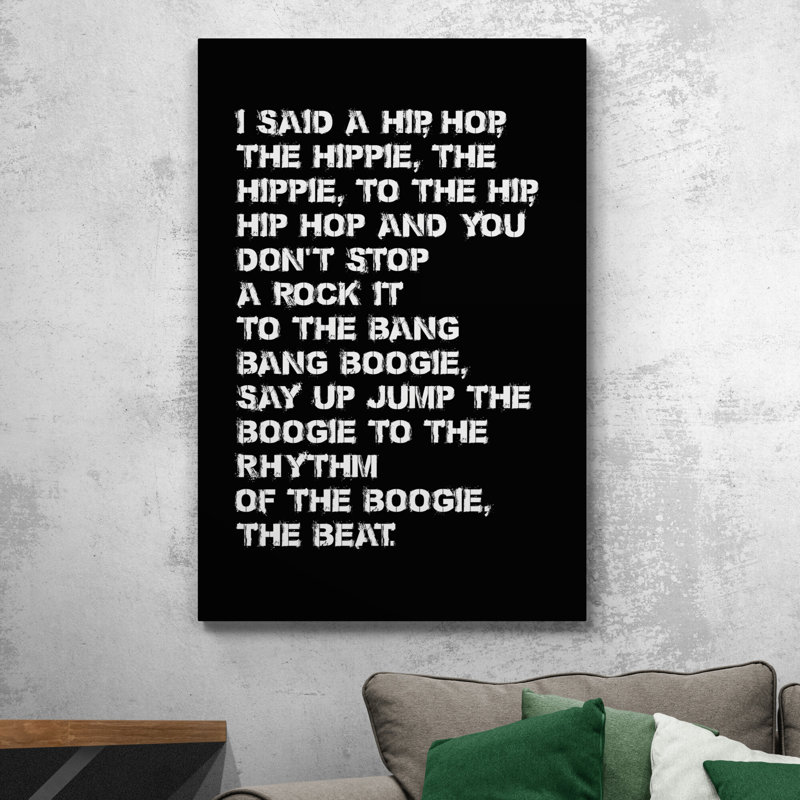 Rapper's Delight Lyrics White Text - Wrapped Canvas Print, 117 H x 81 W cm