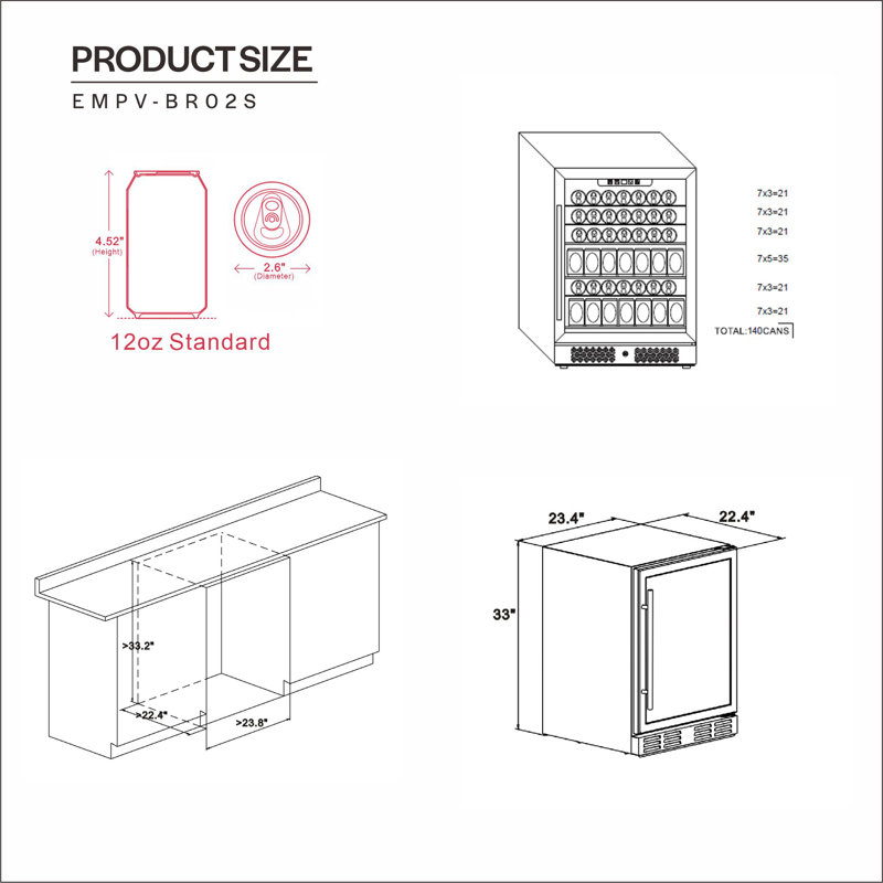 Empava 23.4'' Stainless Steel Built-In Beverage Cooler with Glass Door