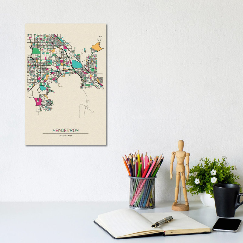 Henderson, Nevada Map by Ayse Deniz Akerman - Wrapped Canvas Gallery-Wrapped Canvas Giclée, 20.32 cm H x 30.48 cm W