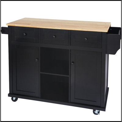 Kitchen Cart with Rubber wood Drop-Leaf Countertop, Cabinet door internal storage racks