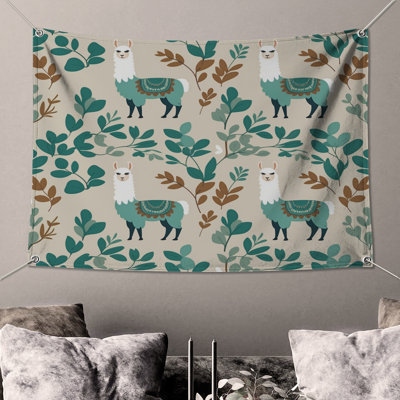 Llama With Green Saddle Wall Tapestry - Llama Wall Decor