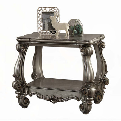 Antique Platinum End Table with Bottom Shelf