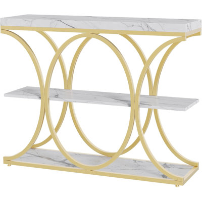 39" Farmhouse Console Table, 4-Tier Storage, Semi-Circle Metal Frame