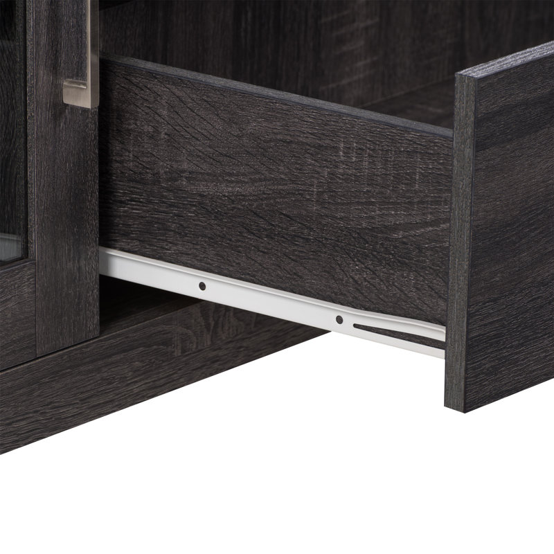 Hollywood Classic Dark Gray Entertainment Bench with Tempered Glass Doors