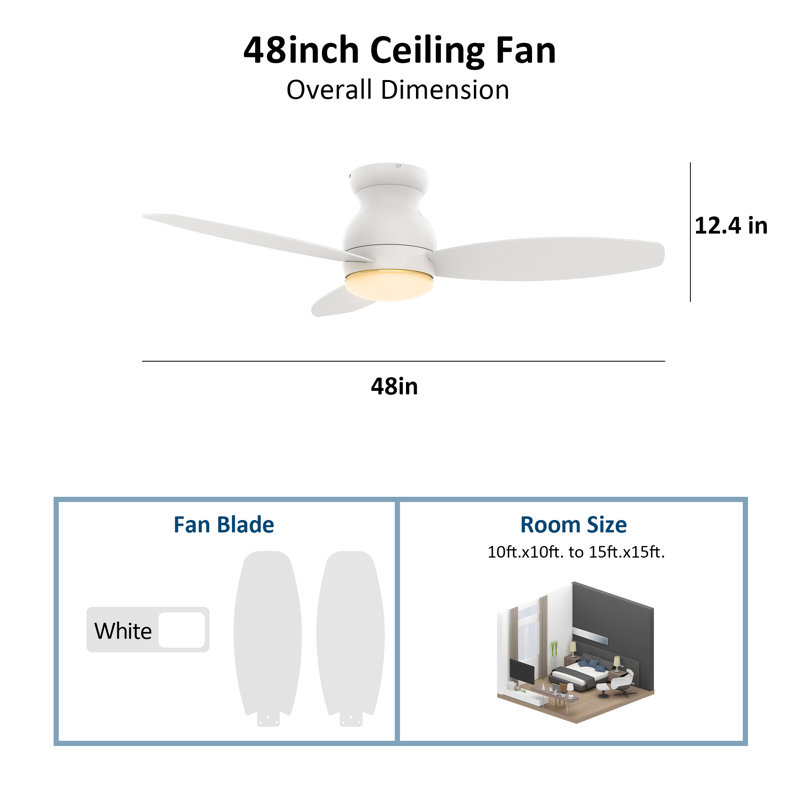  Alcides 3 - Blade Smart Flush Mount Ceiling Fans with Light,Low Profile Ceiling Fan with Remote,Whisper-Quiet DC Motor