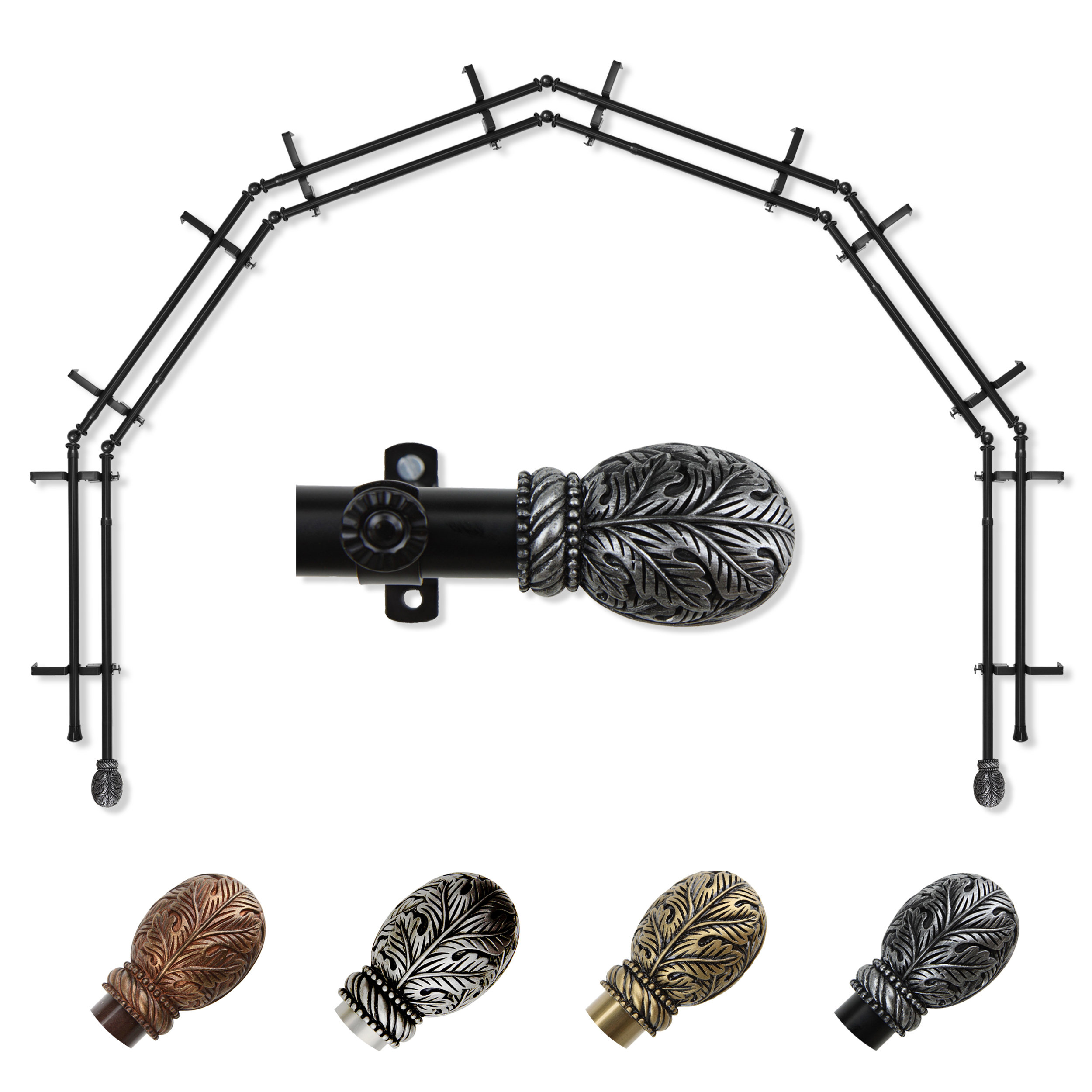 Rod Desyne Steel Adjustable Overall Width Bay Window Double Curtain Rod Wayfair