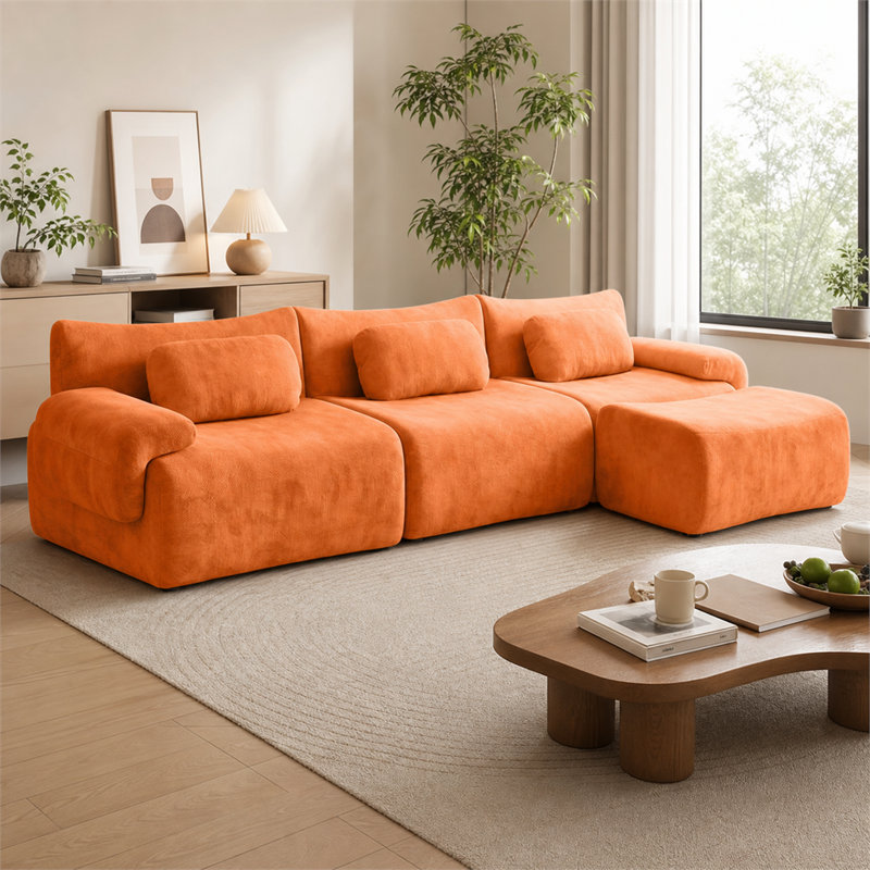 Canapé modulaire sans cadre de 126 pouces à 4 places avec 3 coussins décoratifs en forme de L 126 pouces, sans assemblage pour les appartements et les salons
