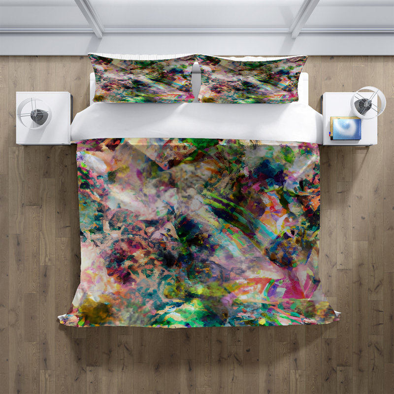Polyester Abstract Duvet Cover Set, Queen Duvet Cover + 2 Queen Shams, Multicolor
