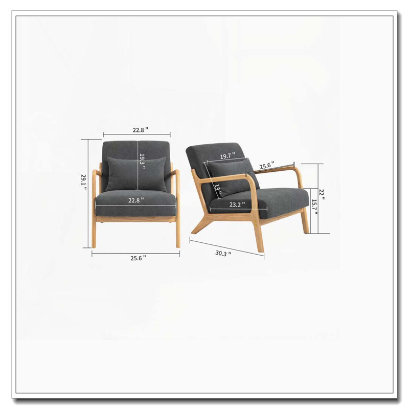 Chaise d'appoint moderne avec structure en bois, Cotton Linen, Gris