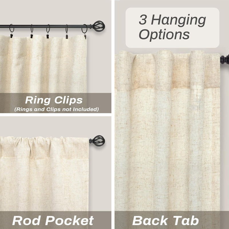 Janie Rod Pocket Semi-Sheer Curtain Panel Pair, Light Linen, 52" W x 96" L