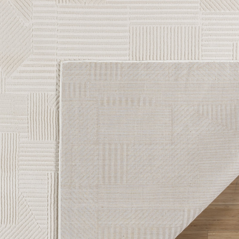 Tapis d'intérieur à motif géométrique crème et ivoire Mickle Dearra, Rectangle 6 pi 6 po x 9 pi