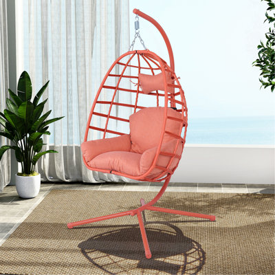 Fauteuil à œufs avec support Chaise de balançoire suspendue en rotin PE pour l'intérieur et l'extérieur avec coussin à double corde robuste lavable Capacité de 350 lb pour le patio
