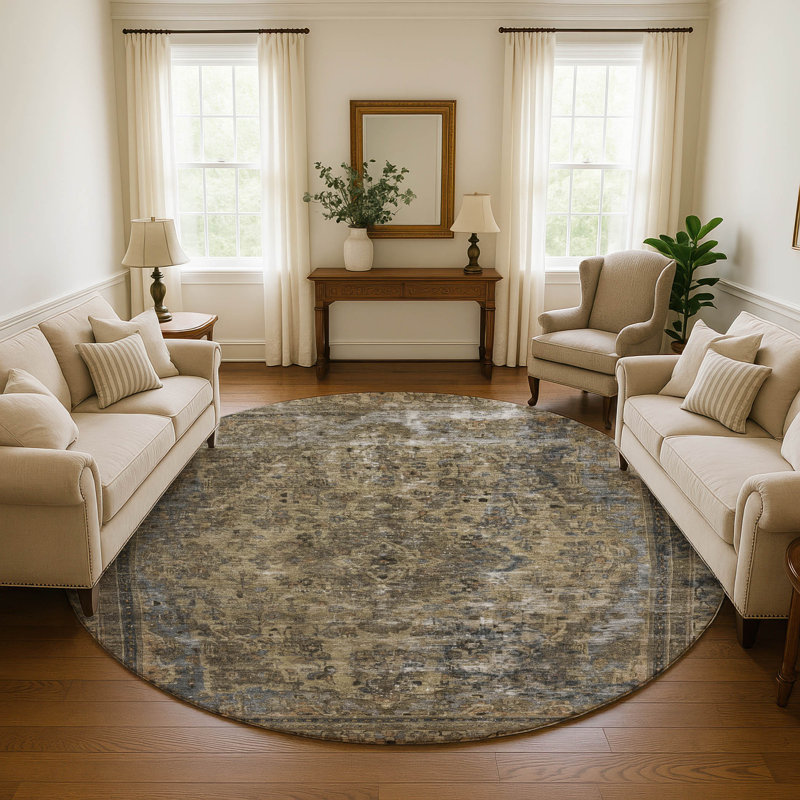 Premium Machine Washable Lampkins AMF1646 Global Rug, Round 8'