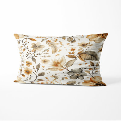 Country Farmhouse Decorative Cushion - Brown Neutral Bloom Paisley Printed Throw Pillow
