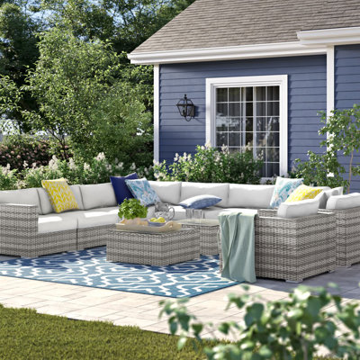Cloyd Wicker Fully Assembled 8 - Person Seating Group with Sunbrella Cushions