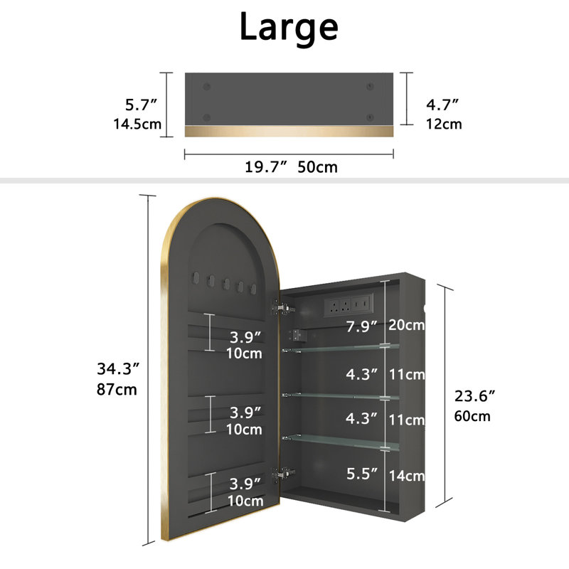 Mevser Metal Arch Mirror, Gold, 34.3" x 19.7"