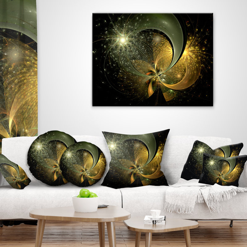Coussin à imprimé floral fleur d'or et étoile argentée, 18 po x 18 po, Coussin décoratif