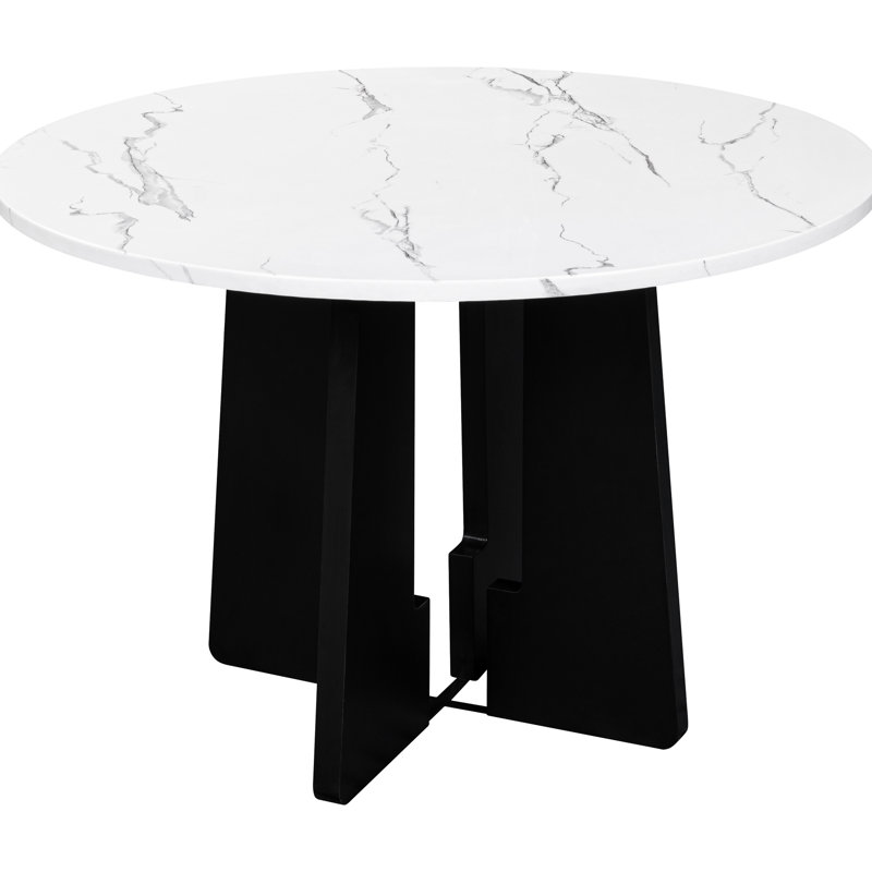 Table de salle à manger ronde de 43 pouces pour 4 personnes, style Mid-Century moderne avec plateau en faux marbre, fonctionnel et cafés, restaurants, bars, bureaux à domicile, salles de conférence Black Top 4, design, emplacements