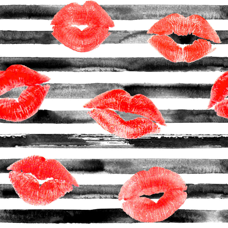 Neesie Lips Kisses, rayé sur toile par Olga_Z, peinture, H 30 po x l 30 po