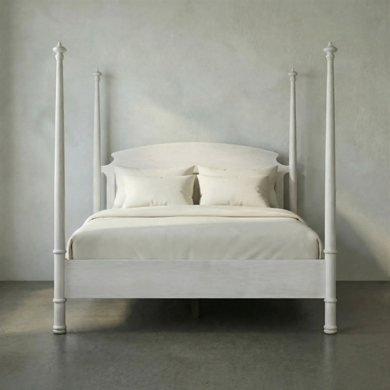 New Douglas Solid Wood Four Poster Bed, White Washed, Eastern King