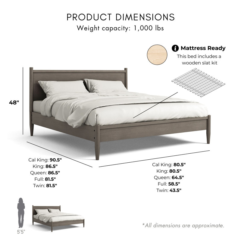 Stalter Solid Wood Platform Bed, Gray, King