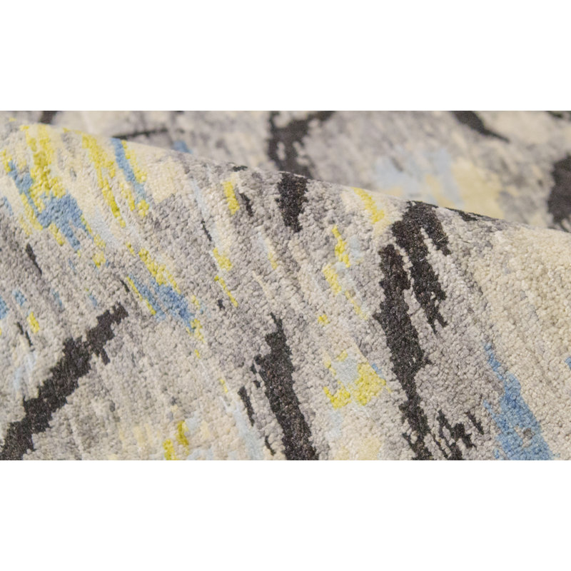 One-of-a-Kind Hand-Knotted High-Quality Gray/Blue/Yellow/Black Area Rug