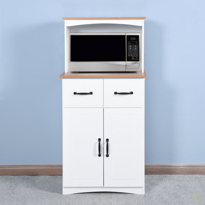 Wooden Kitchen Cabinet White Pantry Storage Microwave Cabinet With Storage Drawer