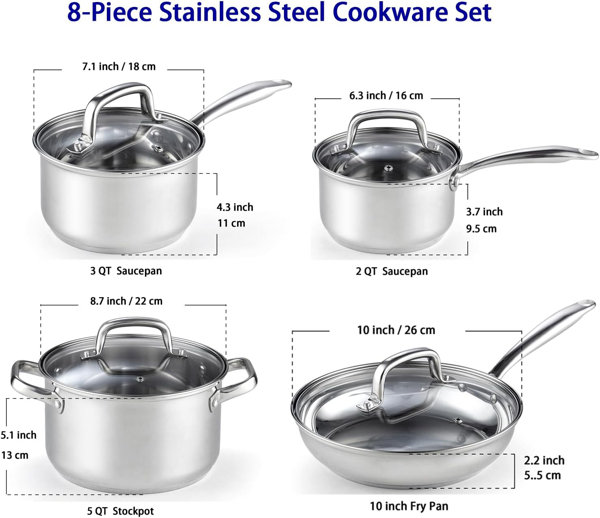 Cook N Home Stainless Steel Cookware Sets 10-Piece, Pots and Pans Kitchen  Cooking Set with Stay-Cool Handles, Dishwasher Safe, Silver