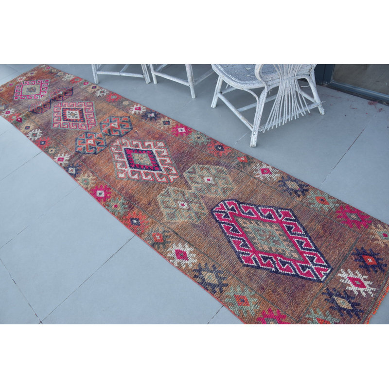 Tapis turc rétro rose Anatolian Herki: tapis de chambre antique tissé à la main