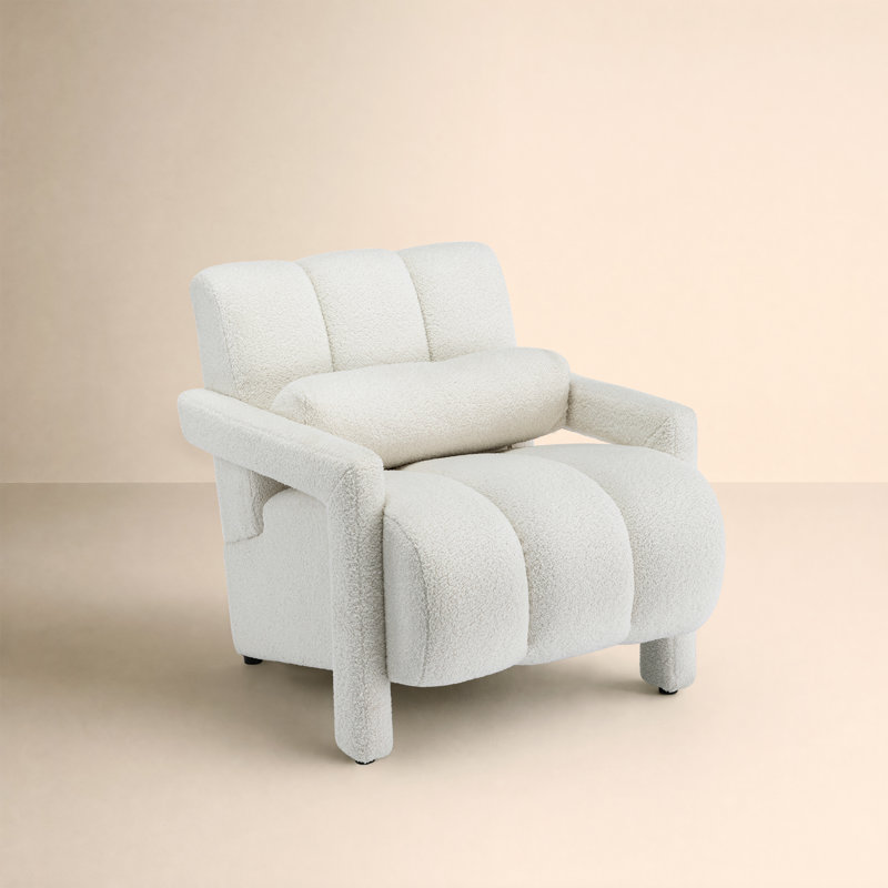 Jakeim 28‘’ Upholstered Teddy Armchair with Pillow, White