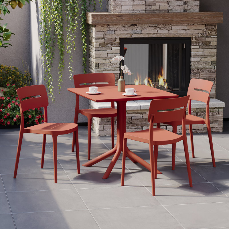 Ensemble repas carré pour 4 personnes, Rouge
