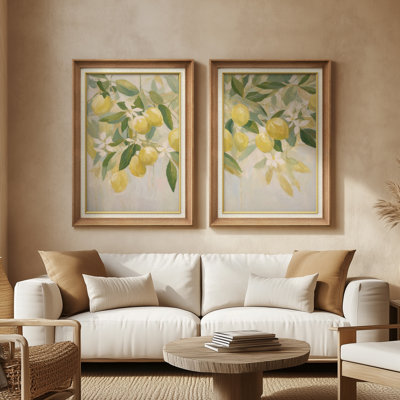 Lemon Branch Botanical Fruit Kitchen Wall Decor - Set of 2 Premium Framed Wall Art Print on Paper 26"x36"