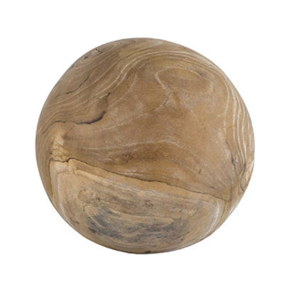 Leah Decorative Orb Ball Set Of 3, Grain Pattern Brown Teak Wood 6 Inch