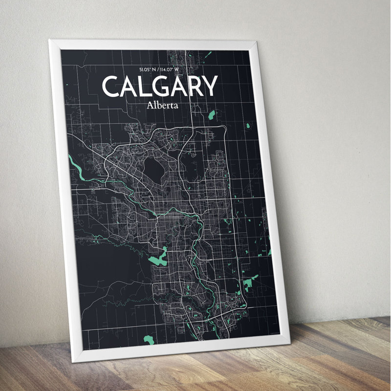 « calgary city map », reproduction d’impression sur affiche en rêve, H 24 po x l 18 po x P 0,05 po