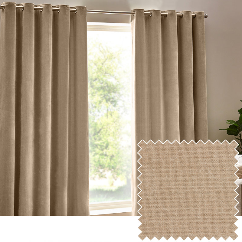 Heavy Chenille Room Darkening Eyelet Curtains, Natural, 229cm Width x 137cm Drop