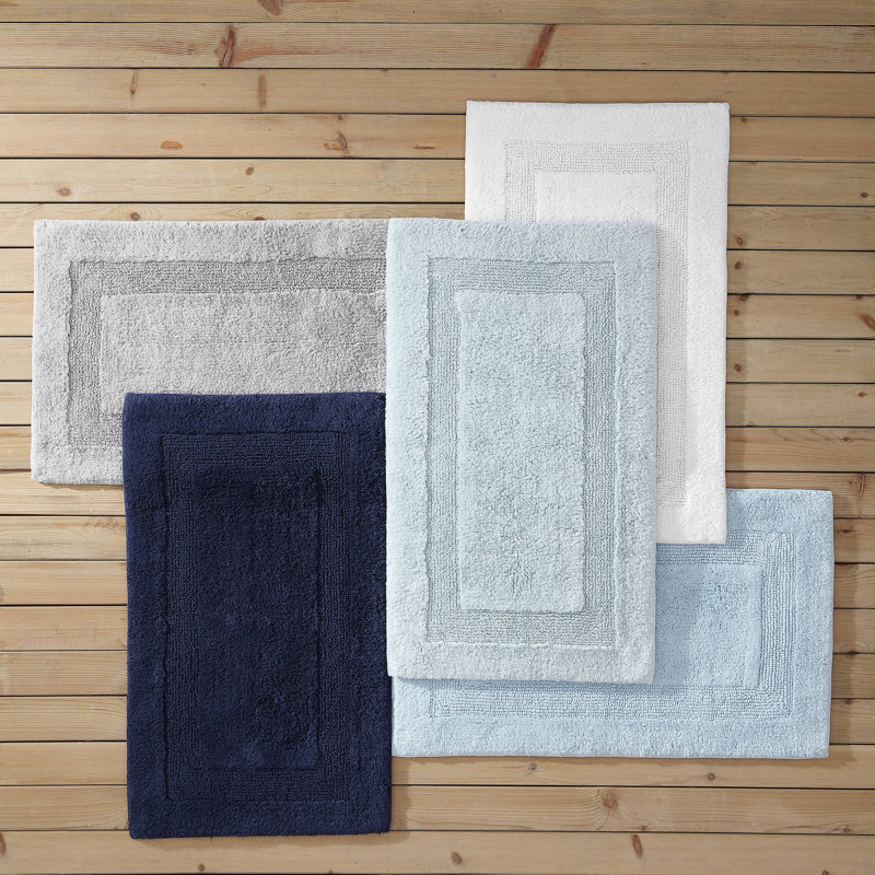 Gray Cotton Reversible Bath Rug with Tufted Design