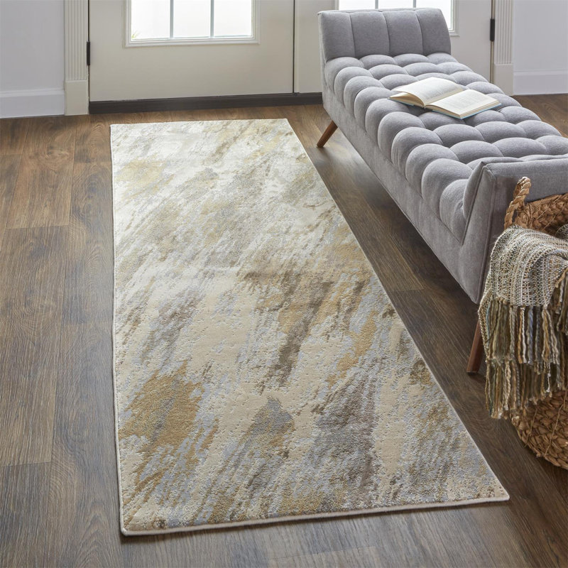 Tapis ivoire à motif abstrait Carbry, Tapis de couloir 2 pi 6 po x 8 pi