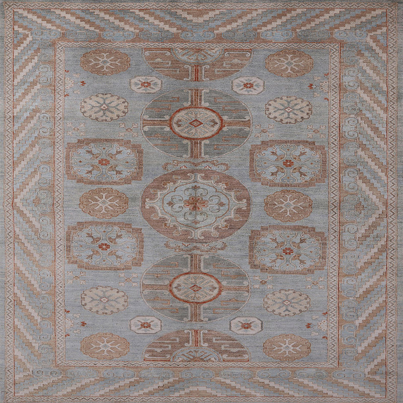 Tapis oriental bleu / rouge, Carré 4 pi