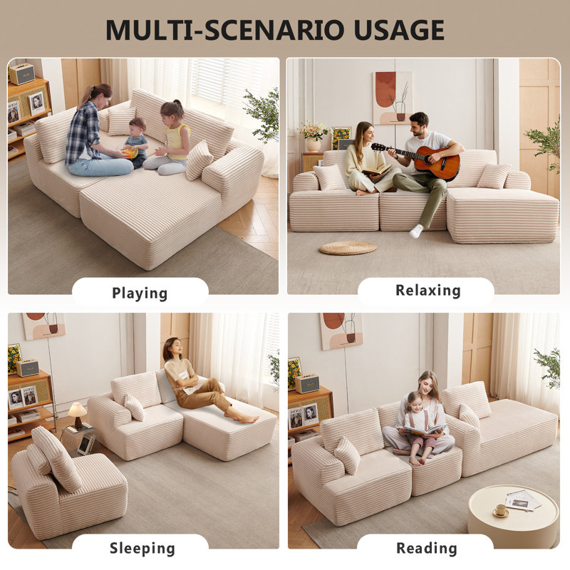 Boneless 106" Oversized Modular Sectional Sofa, with Convertible L-Shape Couch, Right Hand Facing, Beige