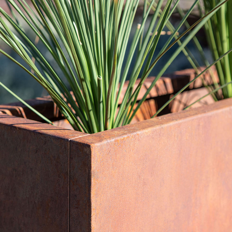 Corten Steel Series Rectangular Metal Span Planter, 30" H x 38" W x 10" D