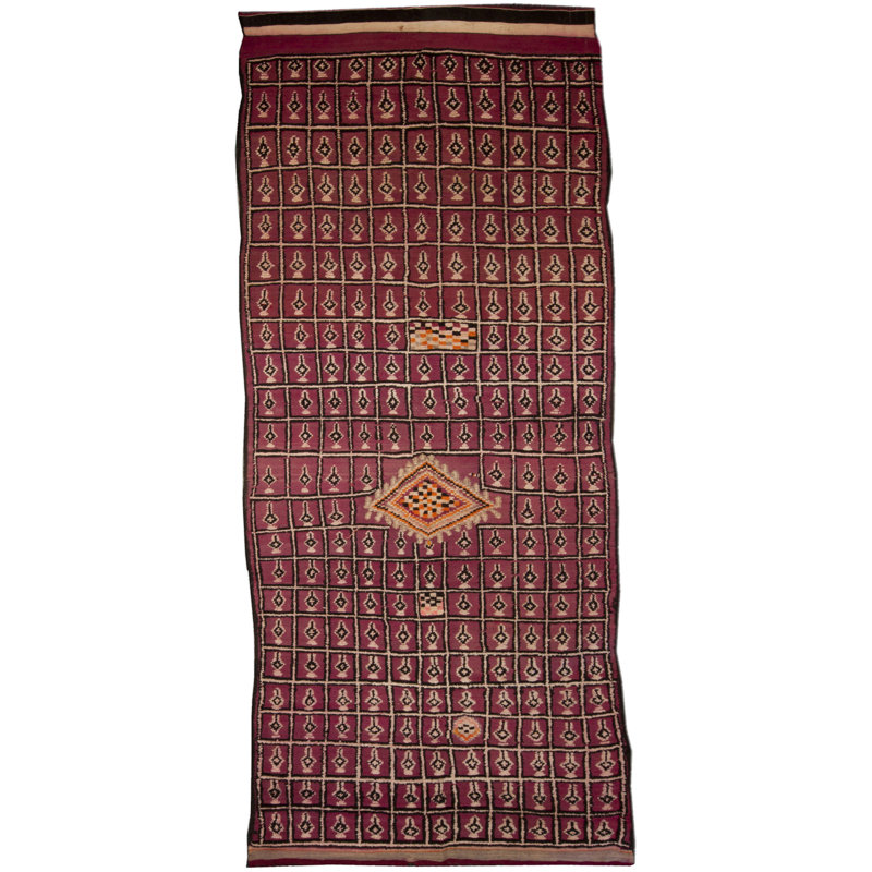 Tapis marocain rétro noué à la main 4 pi 1 po x 12 pi à motif géométrique
