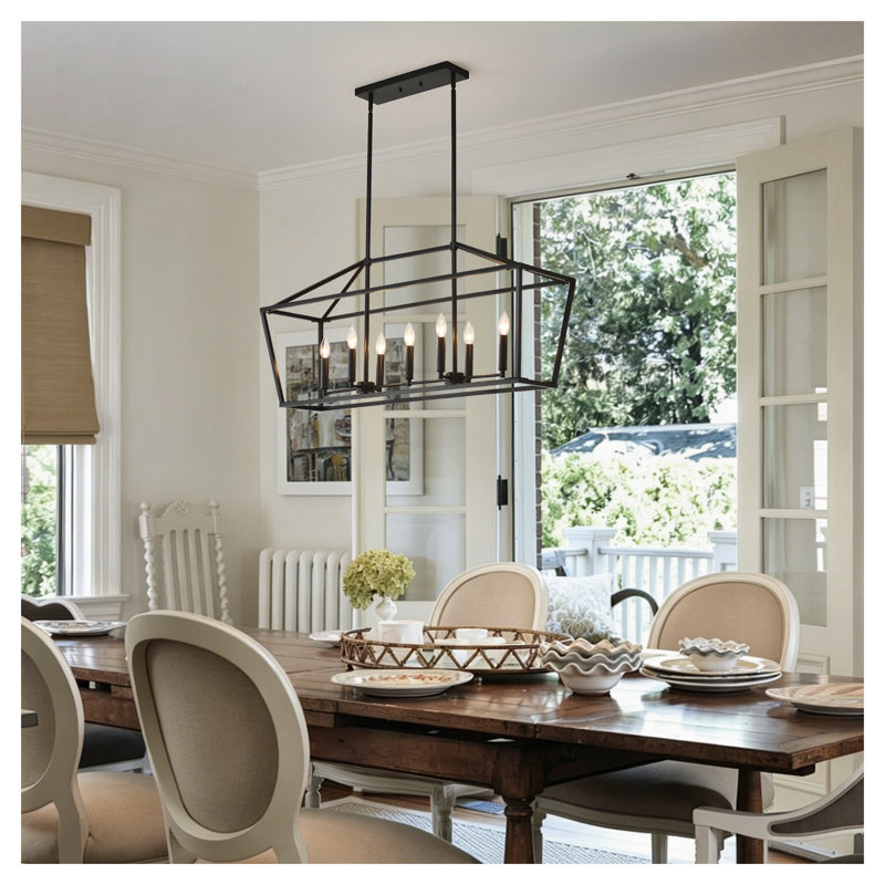 Lustre 7 lumières noir mat pour îlot de cuisine, plafonnier industriel en métal pour salle à manger et salon
