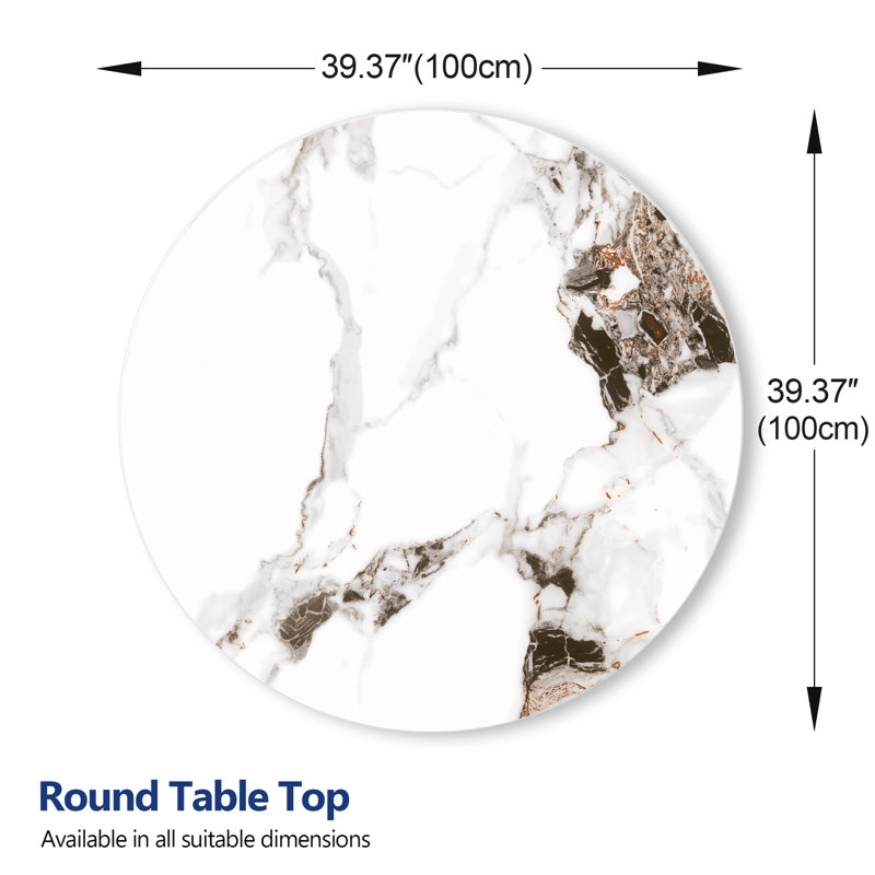 Plateau de table rond en pierre texturée frittée blanche, H 0,43 po x L 39,37 po x l 39,37 po