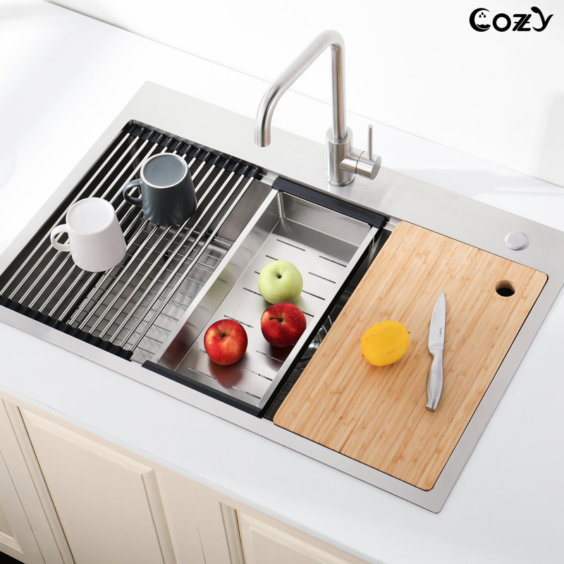 30X22 Inch Stainless Steel Kitchen Sink - Nano Gray, Handmade Single Bowl With Sound Dampening Coating And Fast Outflow Gray 30" X 22", Handcrafted 304 Proof Layer Streamlined Draining Capacity
