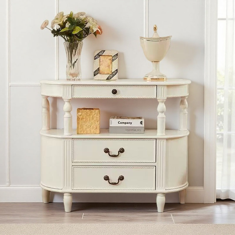 Armoire décorative en bois massif de style américain, Blanc cassé