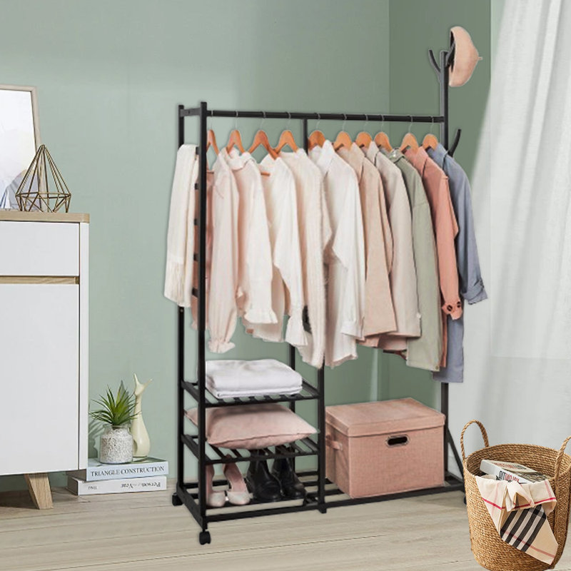 Multi-Functional Clothes Rack With Storage Shelf, Black