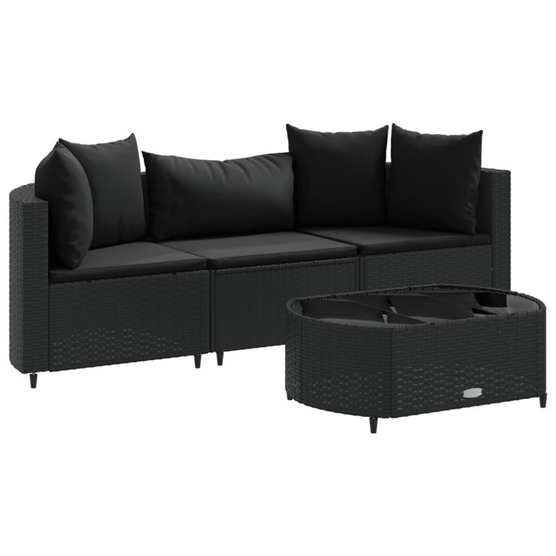 Latitude Run® Patio Sofa Set With Cushions Poly Rattan, Black, 3, Black