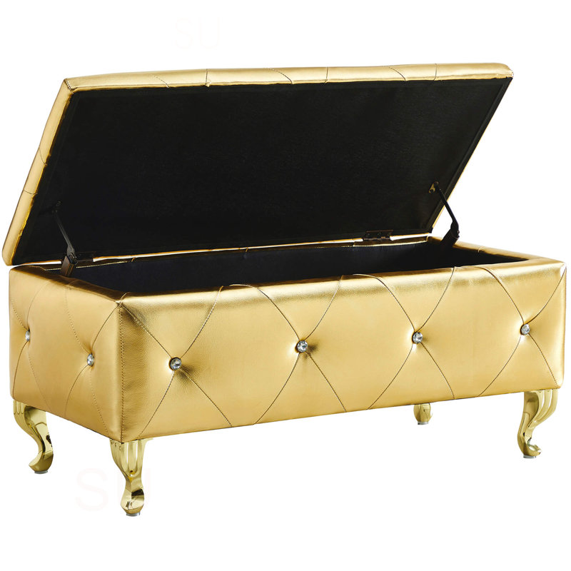 Banc de rangement rembourré Juilianna, Doré